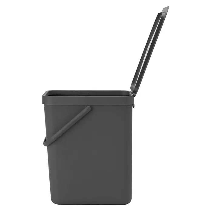 Brabantia Cubo de basura empotrado Sort & Go - 25 l, Gris, Plástico - Un cubo de compost gris con tapa para facilitar la eliminación de residuos orgánicos en la cocina o el jardín. Práctico y ecológico.