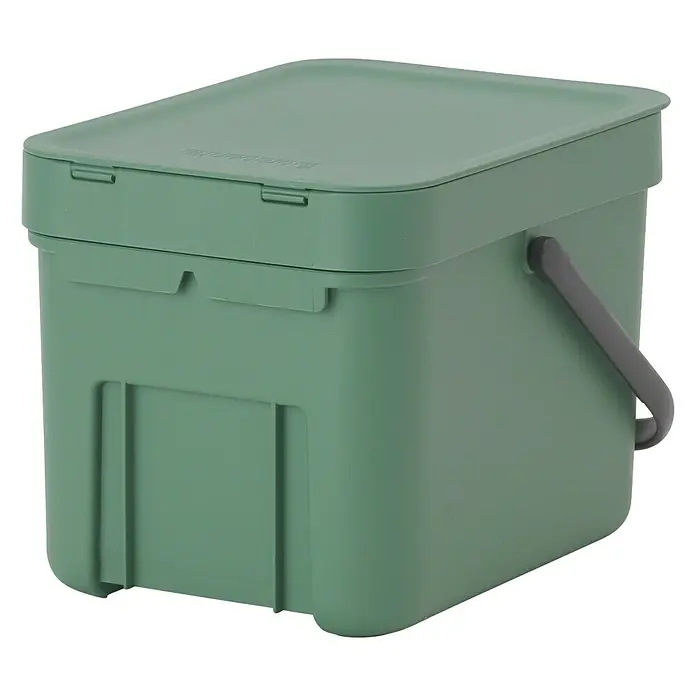 Brabantia Cubo de basura empotrado Sort & Go - 6 l, Verde oscuro, Plástico - Un compostador de cocina verde con tapa y asa, ideal para recoger residuos orgánicos.