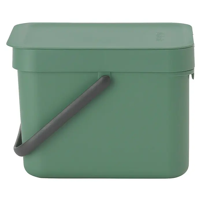 Brabantia Cubo de basura empotrado Sort & Go - 6 l, Verde oscuro, Plástico - Compostador verde con tapa y asa gris. Ideal para la cocina para recoger residuos orgánicos.