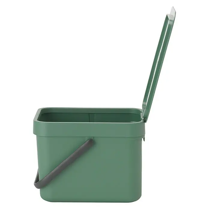 Brabantia Cubo de basura empotrado Sort & Go - 6 l, Verde oscuro, Plástico - Cubo de compost verde con tapa abierta. Ideal para la cocina para recoger residuos orgánicos con estilo y promover el compostaje.