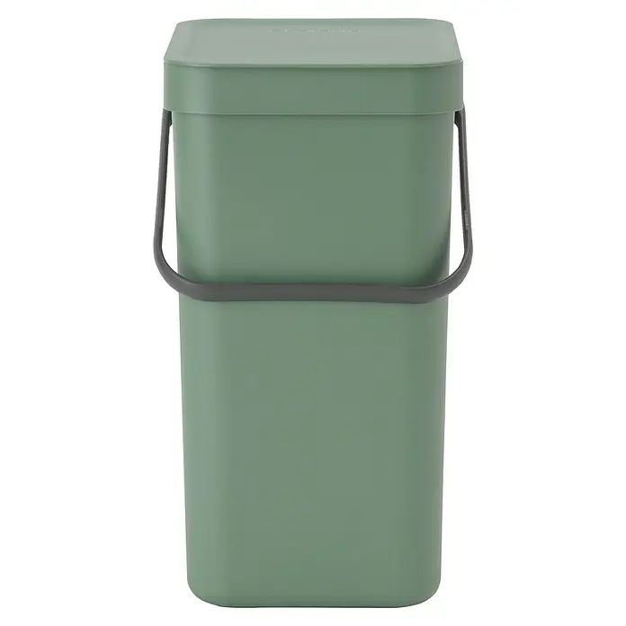Brabantia Cubo de basura empotrado Sort & Go - 12 l, Verde oscuro, Plástico - Un cubo de basura verde con asa y tapa gris. Práctico para la cocina y la oficina.
