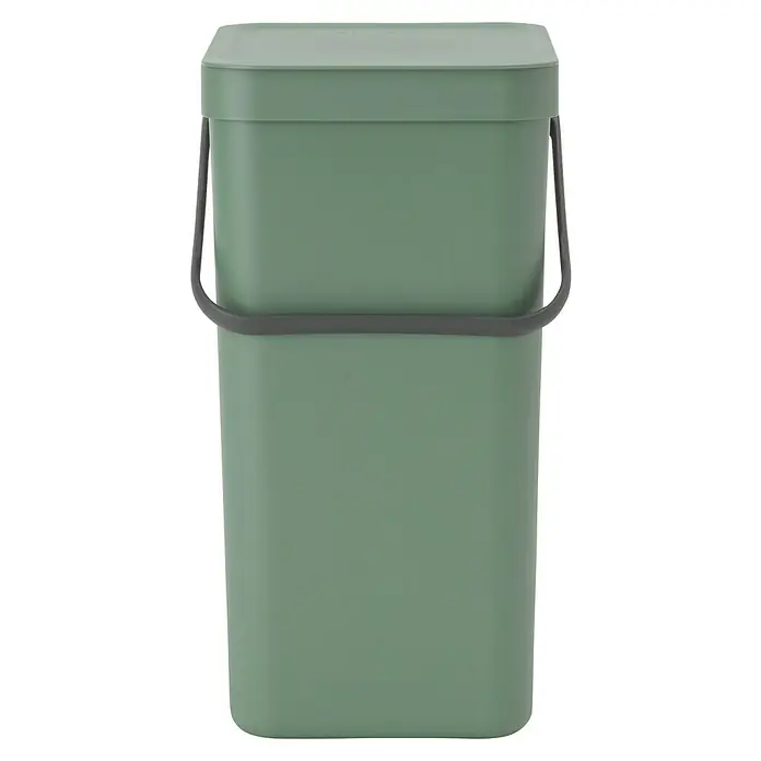 Brabantia Cubo de basura empotrado Sort & Go - 16 l, Verde oscuro, Plástico - Un cubo verde con tapa y asa gris, ideal para la separación de residuos o como un elegante contenedor multiusos.