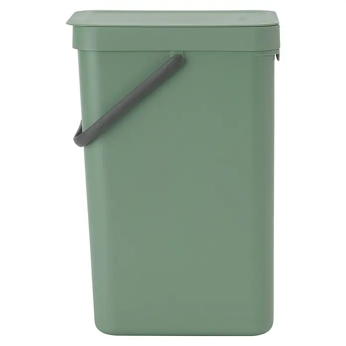 Brabantia Cubo de basura empotrado Sort & Go - 16 l, Verde oscuro, Plástico - Un separador de residuos orgánicos verde con asa y tapa grises. Ideal para la cocina para compostar residuos orgánicos. Elegante y práctico.