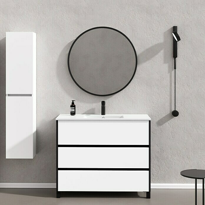 Conjunto de mueble de baño Africa (100 cm, 3 pzs., Blanco/Negro