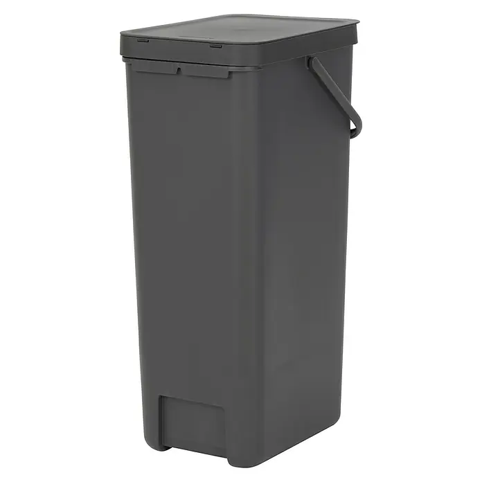 Brabantia Cubo de basura empotrado Sort & Go - 40 l, Gris, Plástico - Cubo de basura rectangular gris con tapa y asa para cocina u oficina.