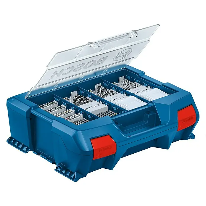 Bosch Professional AMPShare 18V Akku-Schlagbohrschrauber GSB 18V-28 - 18 V, 2 Akkus, 2 Ah - 4 Ah, 63 Nm, Inkl. Zubehörkoffer - Bosch Bohrer- und Bit-Set in blauem Koffer mit durchsichtigem Deckel für Handwerker und Heimwerker.\n