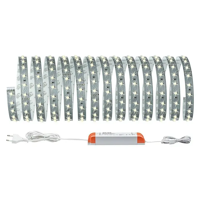 Paulmann MaxLED 500 LED-Band Function Basisset Warmweiß - L x H: 5 m x 3 mm, Silber, Warmweiß - LED-Streifen mit Netzteil. Die Beleuchtung ist ideal für die Akzentuierung von Bereichen. Das Produkt hat ein minimalistisches Design.