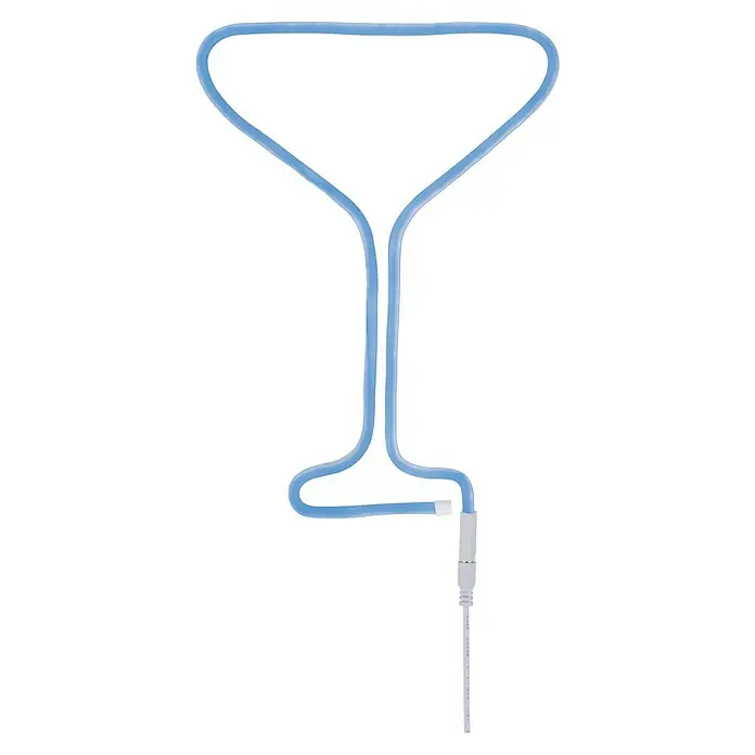 Paulmann LED-Band Neon Colorflex USB Strip - Länge: 1 m, Lichtfarbe: Blau - Das Bild zeigt ein stylisches, blaues LED-Neon-Dekolicht in Form eines Cocktailglases, perfekt für stimmungsvolle Beleuchtung im Raum.