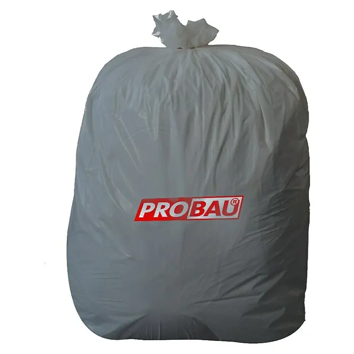 Probau Bauschuttsack - 90 l, 10 Stk. - Ein großer, gefüllter Müllsack mit dem "PROBAU"-Logo, der für Bauabfälle oder andere schwere Lasten geeignet ist.
