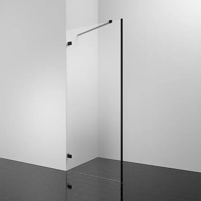 Camargue Air 2.0 Duschwand B80 - B x H: 117 x 200 cm, Beschichtet, Schwarz - Ein minimalistisches Duschpaneel aus Klarglas mit schwarzen Beschlägen, das ein modernes Badezimmerdesign ergänzt. Die schlichte Konstruktion sorgt für Eleganz.