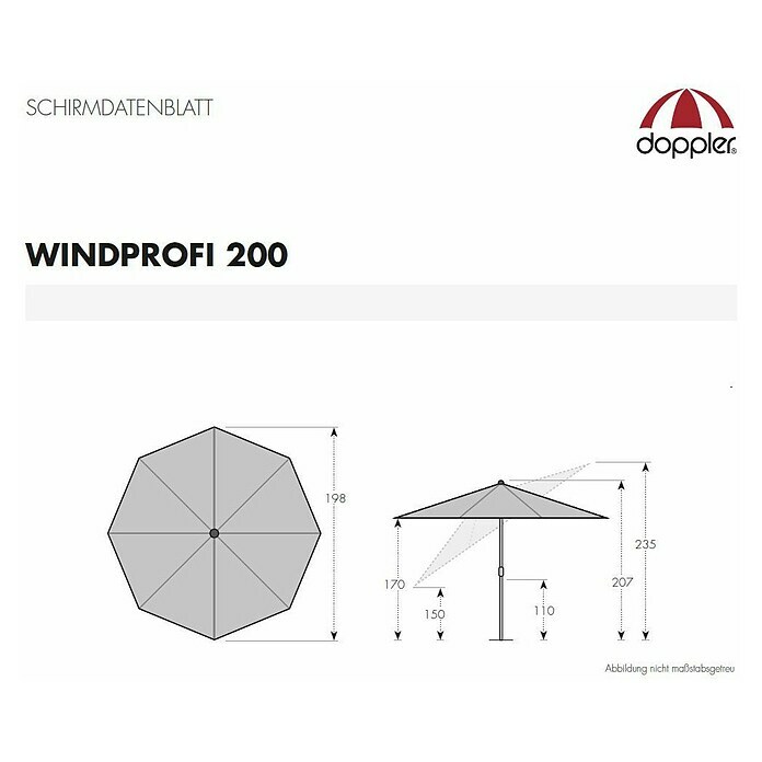 Derby Sonnenschirm WindprofiRot, Durchmesser: 200 cm Sketch