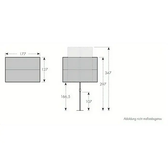 Doppler Active Balkonschirm - Natur, Bespannungsmaß (L x B): 180 x 130 cm - Technische Zeichnung einer Stehlampe mit den Maßen 177 x 127 mm für den Lampenschirm und einer Gesamthöhe von 347 mm.