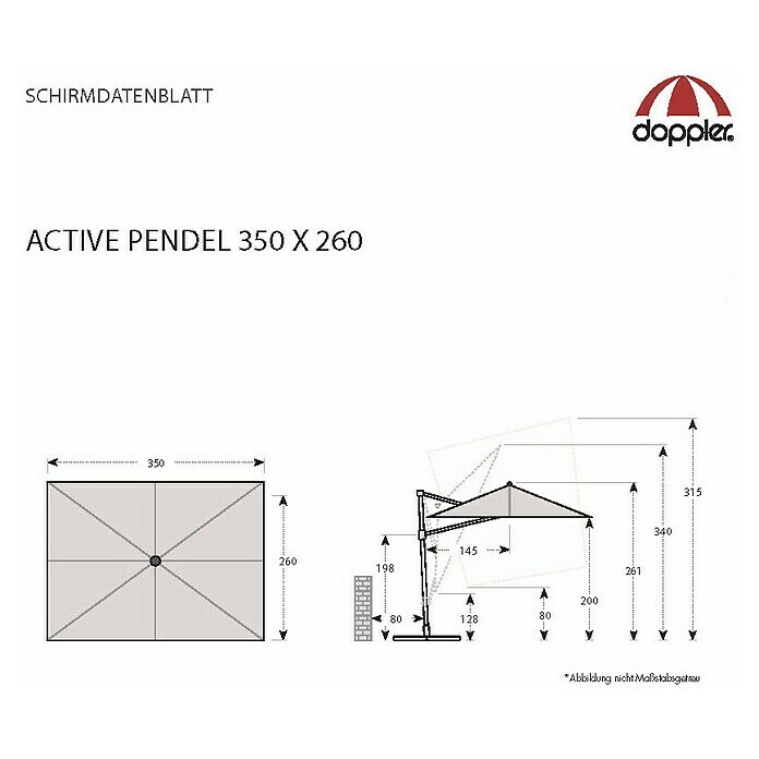 Doppler Active Pendelschirm (Anthrazit, 350 x 260 cm)