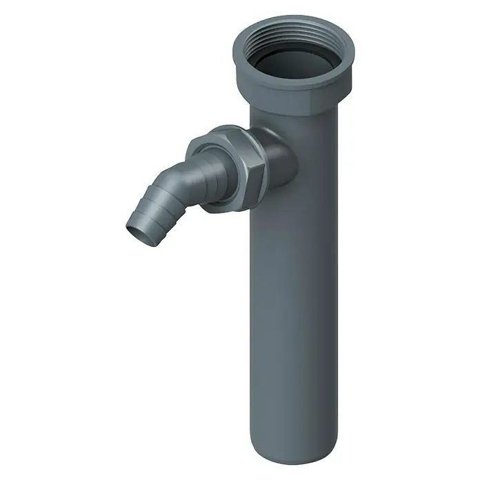 Admiral Verstellrohr - 1 ½″, DN 40, Länge: 20 cm, 1 x Geräteanschluss, Anthrazit - Graues Kunststoffrohr mit Gewinde und seitlichem Schlauchanschluss. Ideal für Sanitärinstallationen und Abwassersysteme.