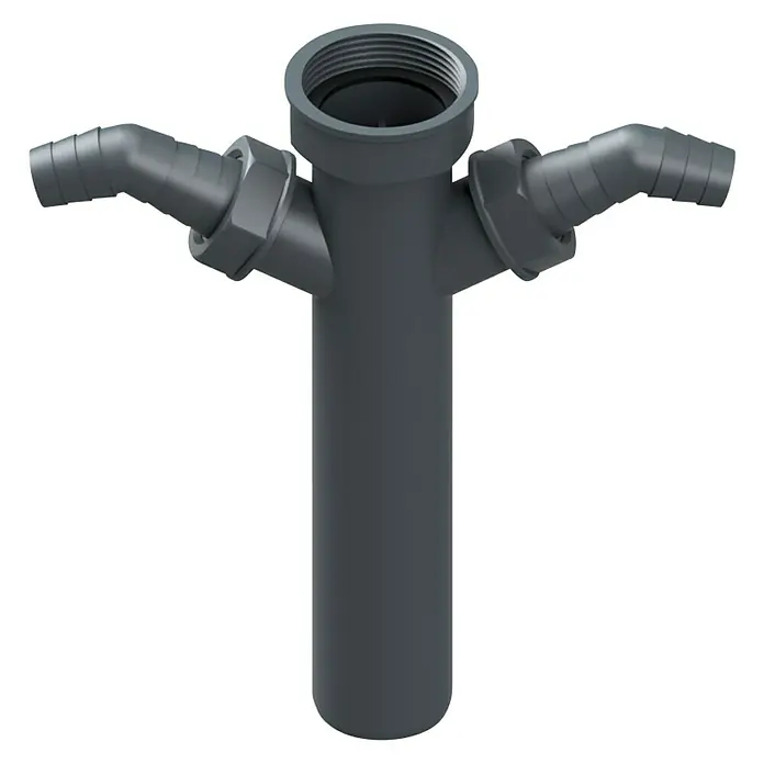 Admiral Verstellrohr - 1 ½″, DN 40, Länge: 20 cm, 2 x Geräteanschluss, Anthrazit - Eine graue Abwasserrohrverbindung mit drei Anschlüssen, perfekt für komplexe Sanitärinstallationen. Robust und zuverlässig für den täglichen Gebrauch.