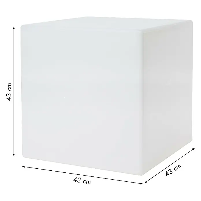 8 Seasons Design Shining Dekoleuchte Cube - 9 W, Weiß, L x B x H: 43 x 43 x 43 cm - Weißer, würfelförmiger Hocker mit den Maßen 43x43x43 cm. Ideal als Sitzgelegenheit oder dekoratives Element im Wohnbereich.