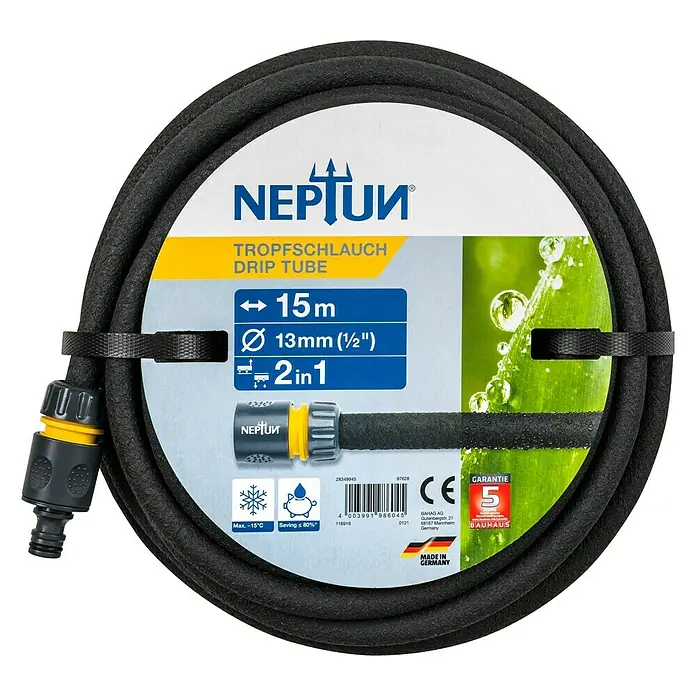 Neptun Tropfschlauch - Länge: 15 m - Neptun Tropfschlauch: 15m, 13mm (1/2"), 2in1, frostsicher bis -15°C, wassersparend, mit 5 Jahren Garantie und Made in Germany.