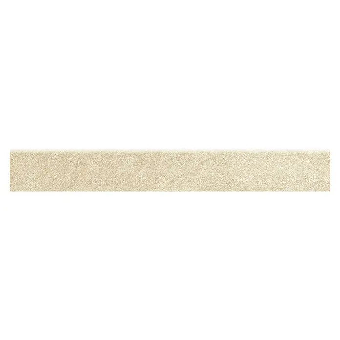 Zócalo cerámico Apuan - 8 x 60 cm, Beige, Mate - Una sola pieza alargada de baldosa de pared beige con una textura sutil, adecuada para interiores modernos.
