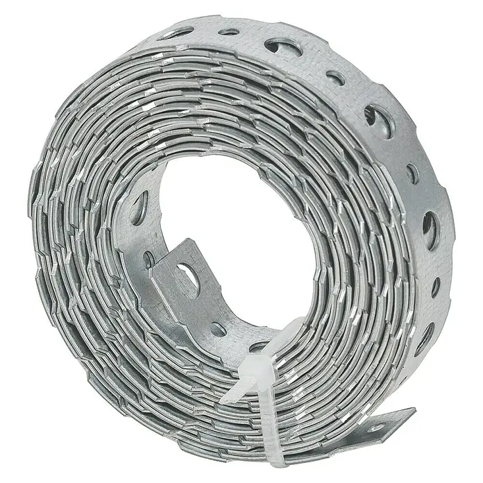 Stabilit Montageband - L x B: 10 m x 16 mm, Stärke: 0,9 mm, Stahl - Aufgerollter Lochbandstahl, mit einem Kabelbinder zusammengehalten, für Befestigungsarbeiten im Bau- und Sanitärbereich.