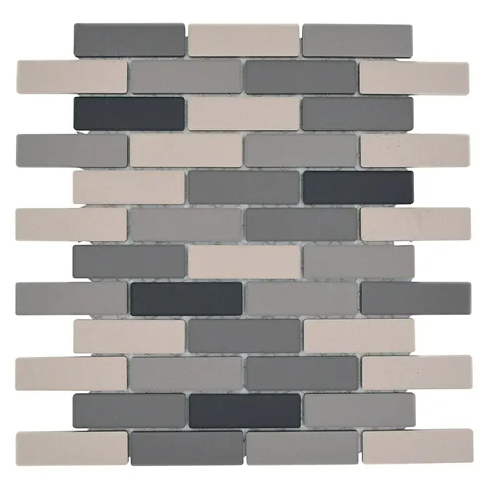 Mosaikfliese Brick Mix BR555 - 26,1 x 29 cm, Grau/Beige, Matt - Keramikfliesen in verschiedenen Grautönen, rechteckig, zur dekorativen Wandgestaltung im Innenbereich.