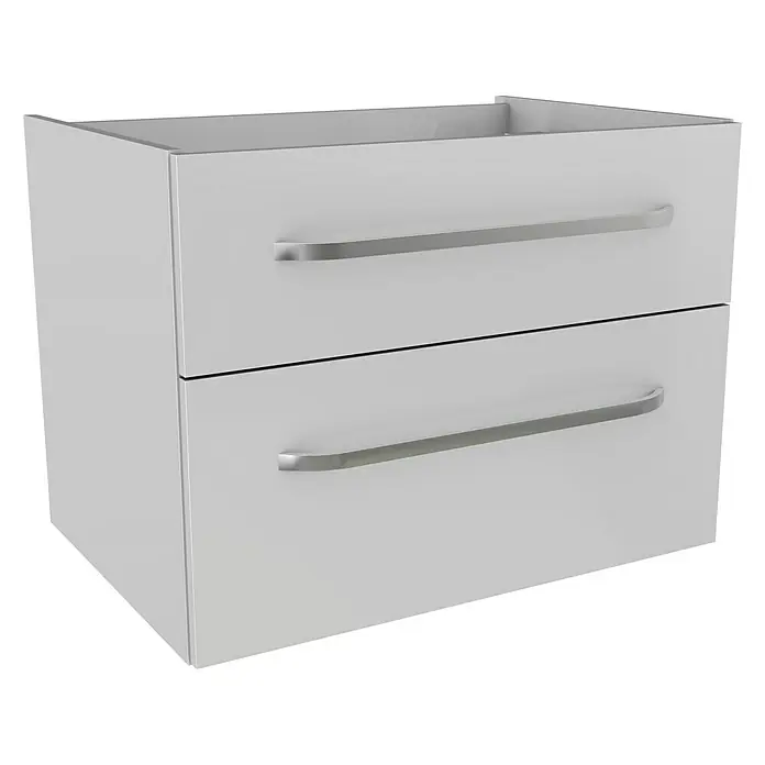 Camargue Star Badmöbel-Set ST02EW - Gesamtbreite Badmöbel: 71 cm, Weiß, Hochglänzend, 3 -tlg. - Moderner, weißer Badezimmer-Unterschrank mit zwei Schubladen und eleganten, silbernen Griffen. Ideal für stilvolle Badgestaltung.