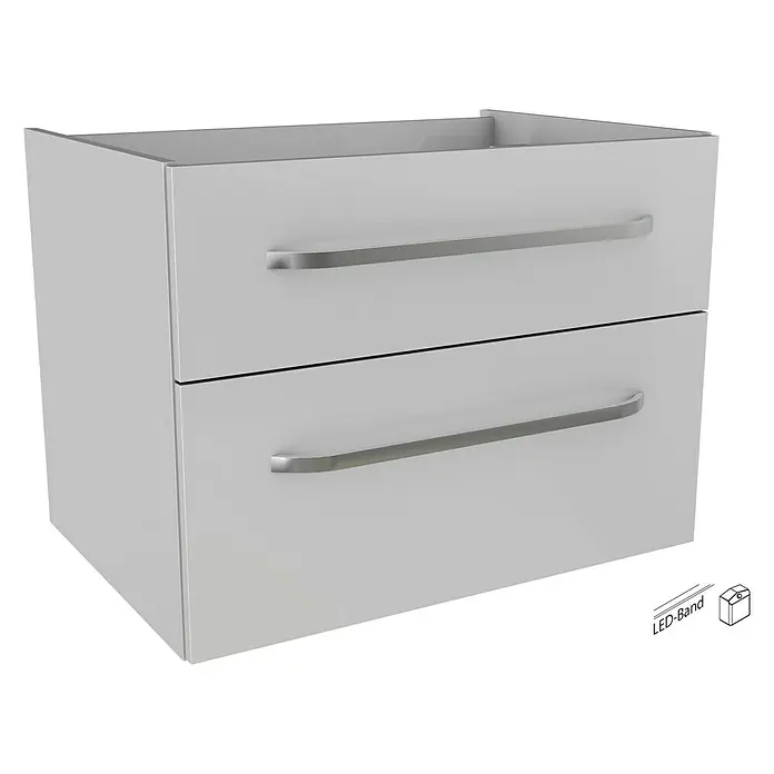 Camargue Star Badmöbel-Set ST11RW - Gesamtbreite Badmöbel: 71 cm, Weiß, Hochglänzend, 3 -tlg. - Ein moderner, grauer Badezimmerschrank mit zwei Schubladen und eleganten Griffen. Perfekt für stilvolle Badezimmer.