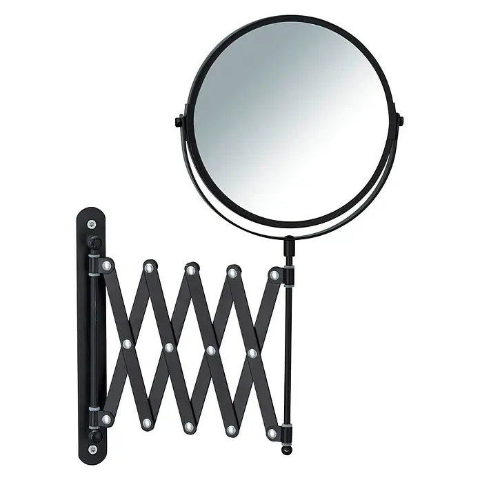 Wenko Espejo cosmético telescópico Exclusive - 1,9 x 3,85 cm, Diámetro: 17 cm, Redonda, Negro, Aumento 1: 300 % - Espejo cosmético de pared con brazo extensible en negro, perfecto para maquillaje preciso y cuidado de la piel.