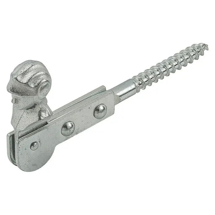 Stabilit Fensterladen-Feststeller - Ø x L: 9 cm x 129 mm, Verzinkt - Silberner Schraubhaken mit dekorativem Kopf und Befestigungsmechanismus. Ideal zum Aufhängen von leichten Gegenständen an Holzoberflächen.