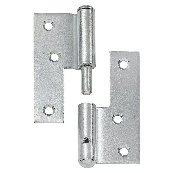 Stabilit Aushebescharnier - B x H: 65 x 80 mm, Stärke: 1,8 mm, Verzinkt, Links - Metalltürband für den Innenbereich mit vernickeltem Finish. Diese Scharniere sind ideal für Holztüren und bieten einen reibungslosen Betrieb.