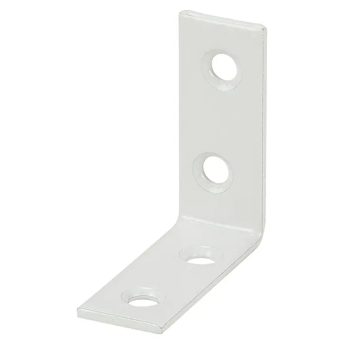 Stabilit Stuhlwinkel - 40 x 15 x 40 mm, Stahl, Weiß - Weiße Winkeleisen-Halterung mit Befestigungslöchern, ideal für Möbelverbindungen und Regalstützen, für stabile Konstruktionen.