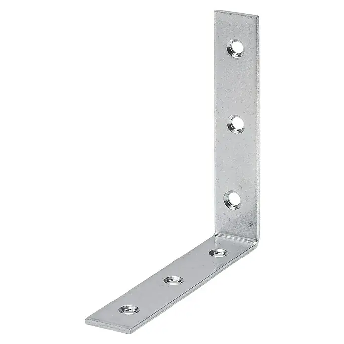 Stabilit Escuadra de silla - L x An x Al: 125 x 22 x 125 mm, 1 ud., Acero - Un soporte de ángulo metálico con agujeros para montaje, ideal para estanterías y varios proyectos de bricolaje en casa.