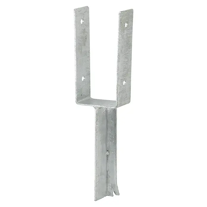 Stabilit Schwerer Stützenschuh - 50 x 91 x 400 mm, Stärke: 4 mm - Ein verzinkter Pfostenträger in U-Form, ideal für stabile Holzkonstruktionen. Er ist mit Löchern für die einfache Montage versehen.