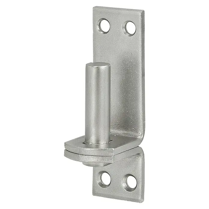 Stabilit Aufschraubkloben - Durchmesser Dorn: 13 mm, Abstand Dorn bis Platte: 10 mm, L x B: 100 x 35 mm, Edelstahl - Das Produkt ist ein Torband mit Lasche mit zwei Befestigungslöchern, das aus robustem, verzinktem Stahl gefertigt ist.