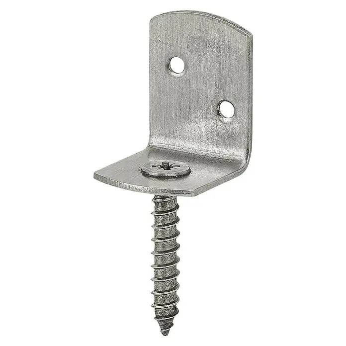 Stabilit Flechtzaunbeschlag - L x B x H: 30 x 28 x 38 mm, Edelstahl, 1 Stk. - Winkelverbinder aus Metall mit Schraube. Der Verbinder ist silbern und hat zwei Löcher zur Befestigung. Ideal für Holzkonstruktionen.