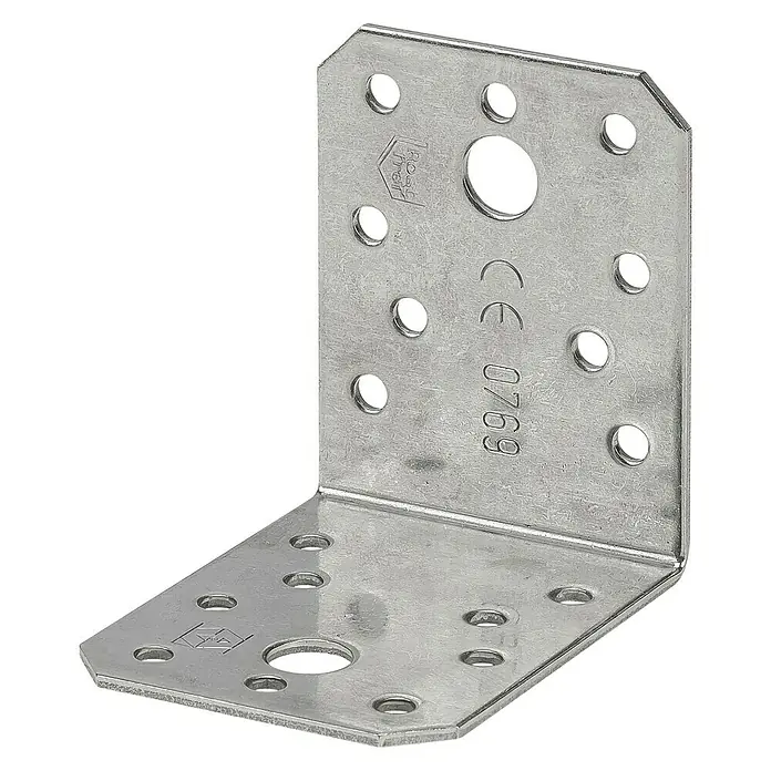 Stabilit Winkelverbinder - L x B x H: 90 x 90 x 65 mm, Edelstahl, Gleichschenklig - Winkelverbinder aus verzinktem Stahl mit Löchern zur Befestigung im rechten Winkel.