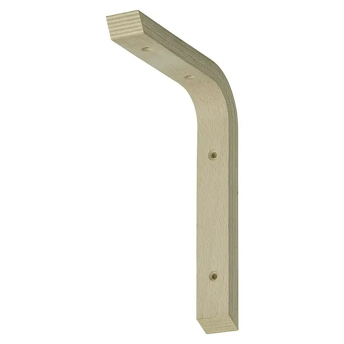 Stabilit Escuadra contrachapada - 150 x 28 x 200 mm, Haya natural - Un soporte de estante de madera con esquinas redondeadas y un diseño robusto, listo para montaje en pared.
