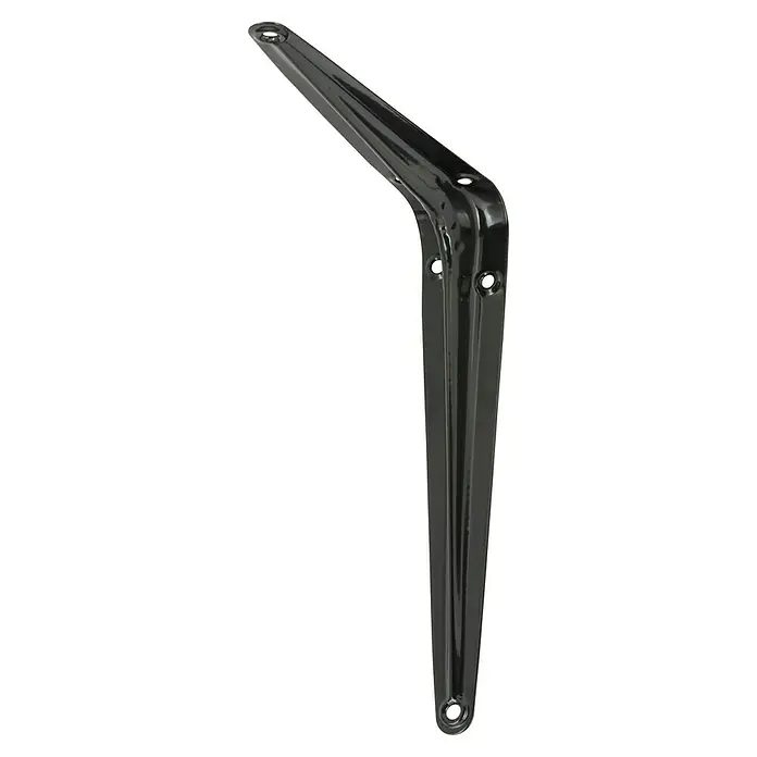 Stabilit Escuadra de pared - L x An x Al: 150 x 37 x 200 mm, Carga soportada: 30 kg, Acero, Negro - Soporte angular negro para estantes. El soporte para estantes está hecho de metal brillante y tiene varios orificios para tornillos para fijarlo a la tabla del estante.
