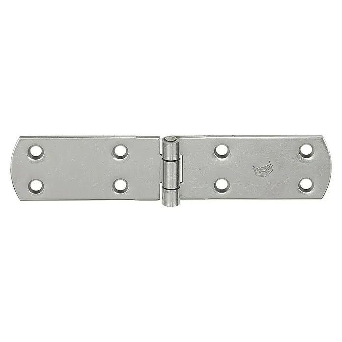 Alberts Kistenband - B x H: 200 x 35 mm, Stärke: 2 mm, Edelstahl - Eine silberne, robuste Türscharnier aus Metall für den Einsatz im Innen- und Außenbereich, ideal für schwere Türen.