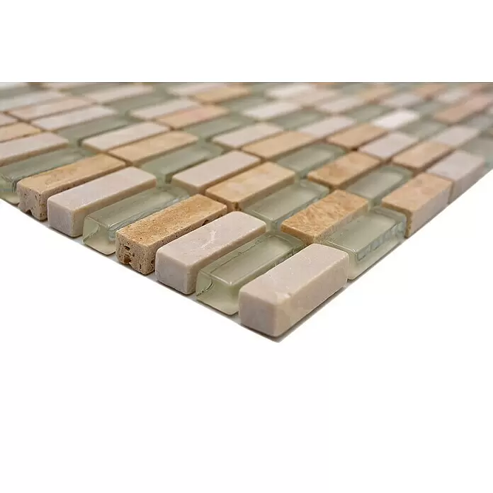 Mosaikfliese Stäbchen Crystal Mix XCM XS33 - 31,3 x 31,8 cm, Beige, Glänzend - Detailaufnahme