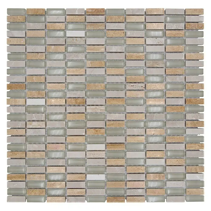 Mosaikfliese Stäbchen Crystal Mix XCM XS33 - 31,3 x 31,8 cm, Beige, Glänzend - Quadratische Nahaufnahme von einer attraktiven beige-farbenen rechteckigen Mosaikfliese, perfekt für stilvolle Innenräume.