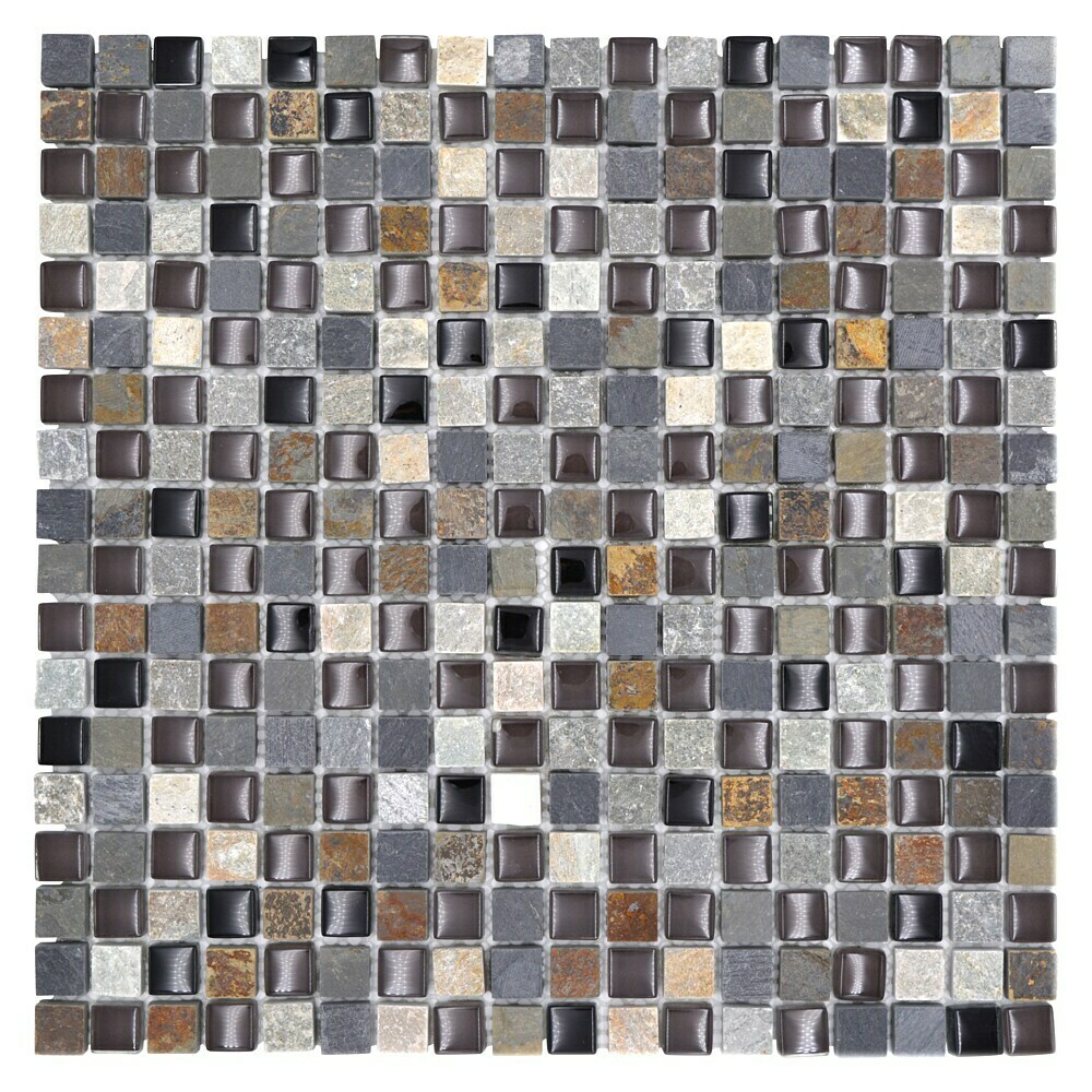 Mosaïque Murale Quadrat Cristal Et Acier – Mélange Relief Noir, 10 Pièces Mosani