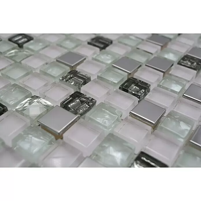 Mosaikfliese Quadrat Crystal Mix XCM M770 - 30 x 30 cm, Weiß, Glänzend - Detailaufnahme