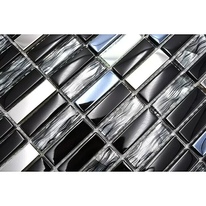 Mosaikfliese Crystal Mix XCM SM38 - 29,8 x 30,4 cm, Schwarz, Glänzend - Detailaufnahme