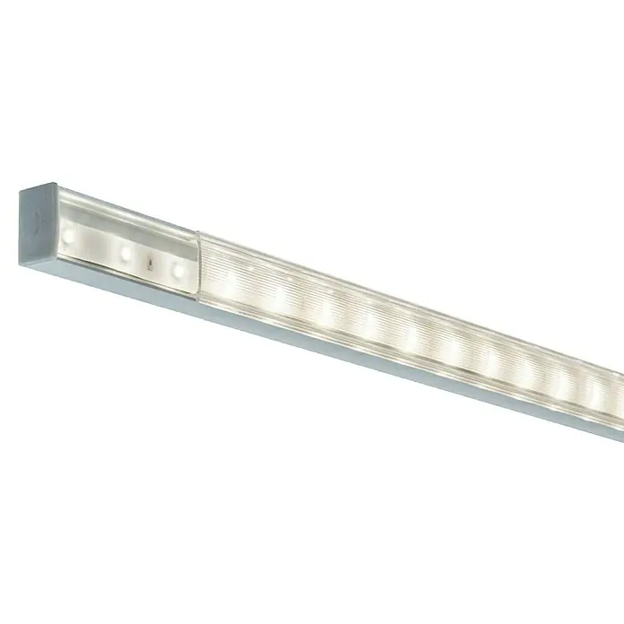 Paulmann U-Profil Function Square Profil Diffusor - L x B x H: 2 m x 2,3 cm x 1,5 cm, Aluminium - Nahaufnahme einer LED-Leiste mit hellem Licht, ideal für moderne Innenräume und Arbeitsbereiche.