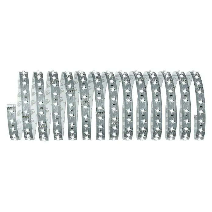 Paulmann MaxLED 500 Tira LED - L x Al: 5 m x 3 mm, Plateado, Blanco neutro - Imagen de una tira de luz LED flexible, ideal para iluminación interior decorativa y para acentuar muebles.