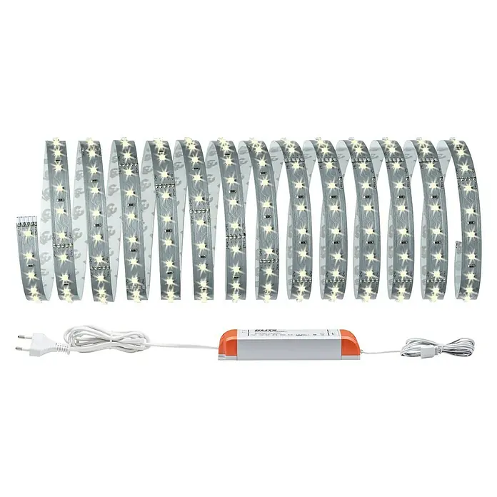 Paulmann MaxLED 500 Tira LED - L x Al: 5 m x 3 mm, Plateado, Blanco cálido - Tira de LED con transformador y enchufe. Perfecta para iluminación ambiental, flexible de usar y fácil de instalar, muy llamativa.