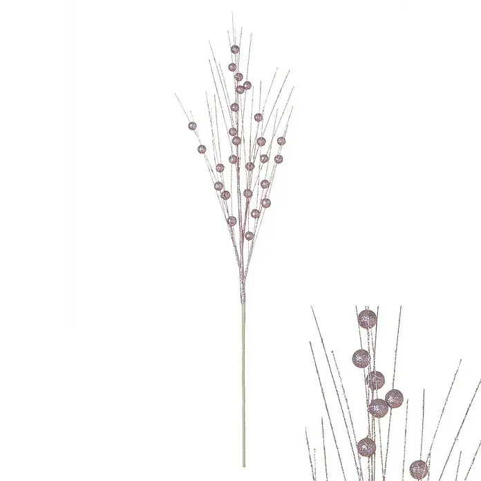 Dekozweige mit Perlen - Rosa, Höhe: 78 cm - Nahaufnahme eines dekorativen Zweigs mit glitzernden Kugeln an dünnen Ästen, ideal für festliche Dekorationen.