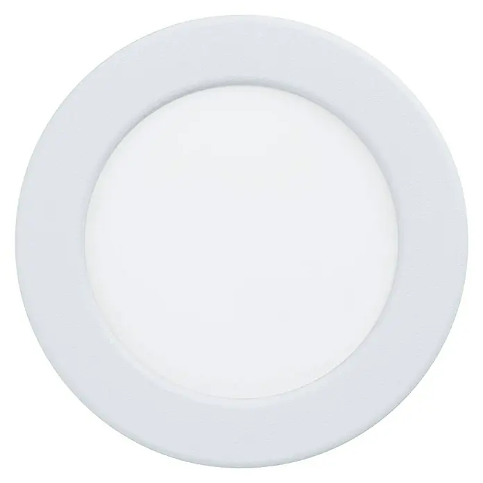 Eglo Fueva 5 Downlight empotrable LED redondo - 5,5 W, Blanco neutro, Ø x Al: 11,7 x 2,6 cm - Primer plano de un plafón LED redondo y blanco con una superficie lisa y un diseño simple. Ideal para interiores modernos.