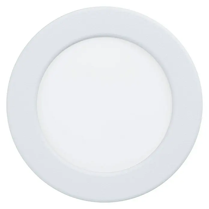 Eglo LED-Einbauleuchte rund LED-Einbauspot 3000k Fueva 5 - 5,5 W, Warmweiß - Nahaufnahme einer runden, weißen LED-Deckenleuchte mit schmalem Rand. Ideal für moderne Innenräume.