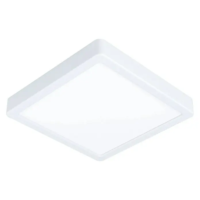 Eglo Fueva 5 LED-Deckenleuchte - 16,5 W, 21 x 21 x 2,8 cm, Weiß, Neutralweiß - Nahaufnahme einer quadratischen, weißen Deckenleuchte, die ein helles und modernes Ambiente ausstrahlt. Ideal für minimalistische Designs.